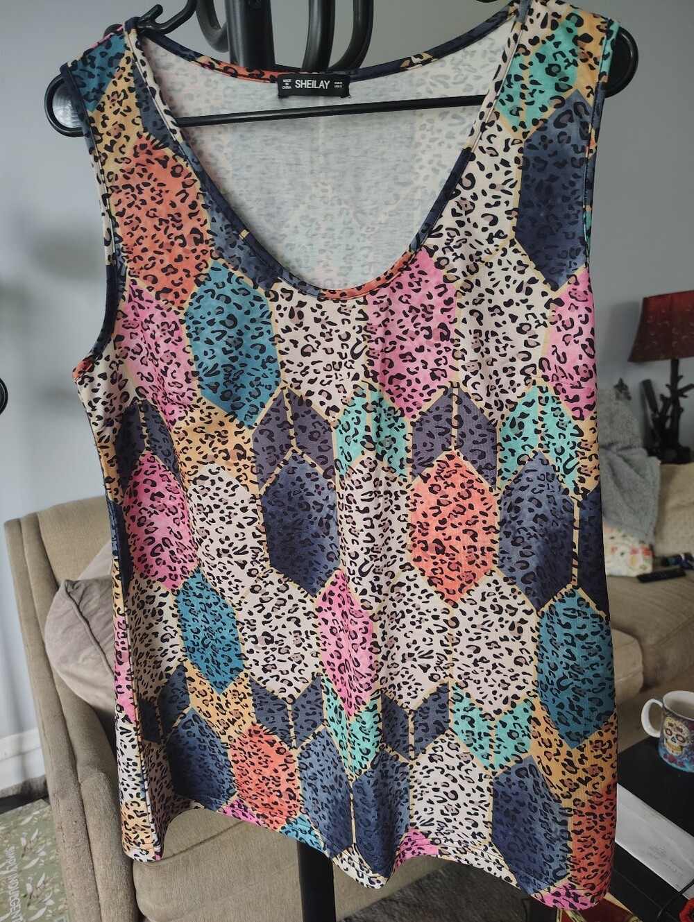 Shelay Multicolor Geo Leopard Print Tank Top